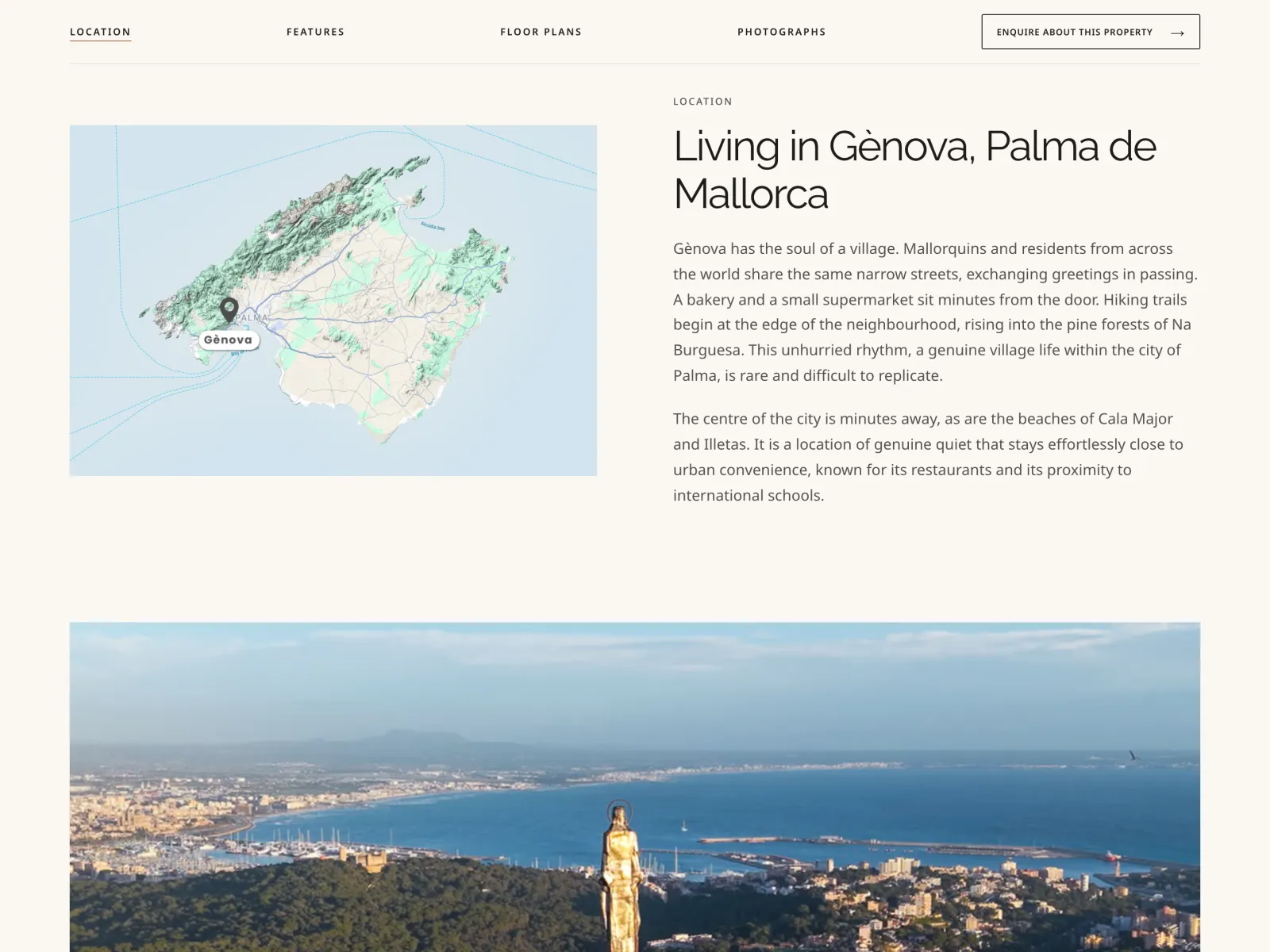 A Casa Àguila property page section: map of Mallorca and the neighbourhood story