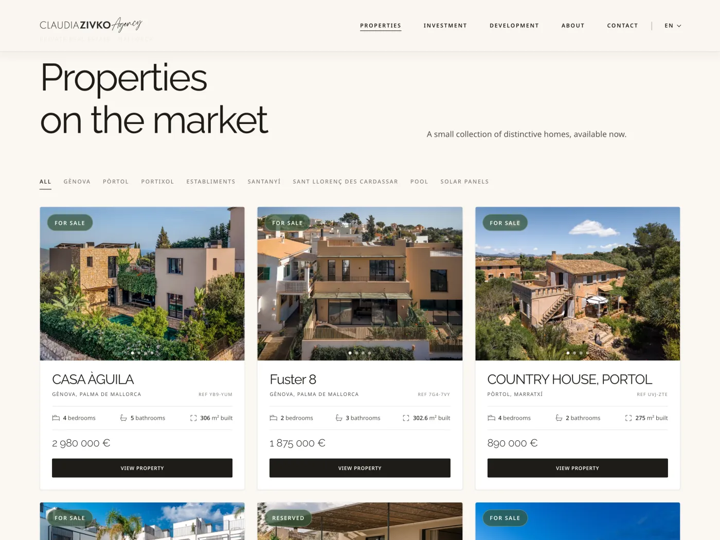 The Properties on the market page